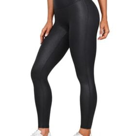 CRZ YOGA Butterluxe Matte Faux Leather Leggings for Women 28'' - No Front Seam High Waist Stretch Tights Pleather Pants Black Classic Large